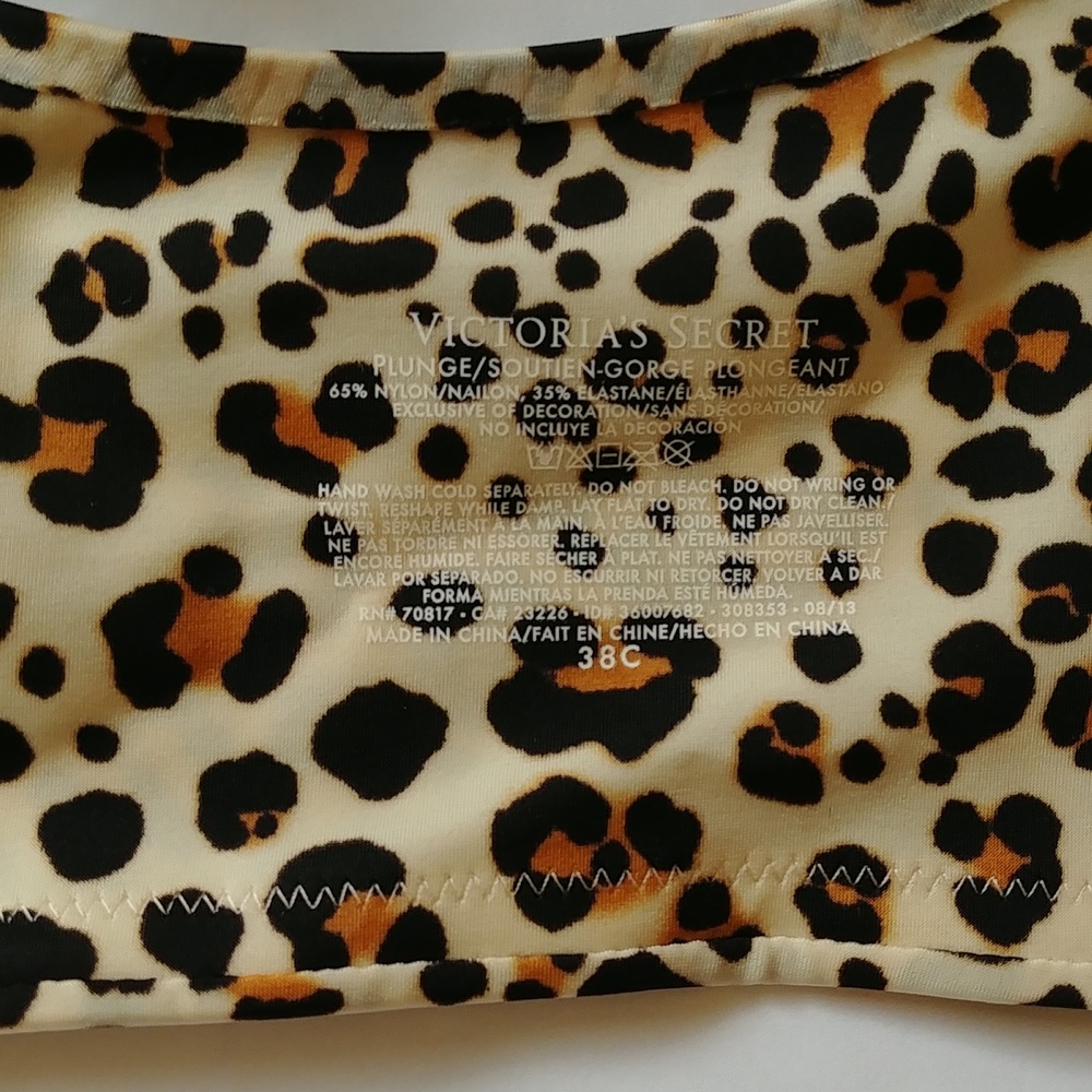Black/Tan LEOPARD PLUNG VICTORIA SECRET BRA 38C - Picture 3 of 5